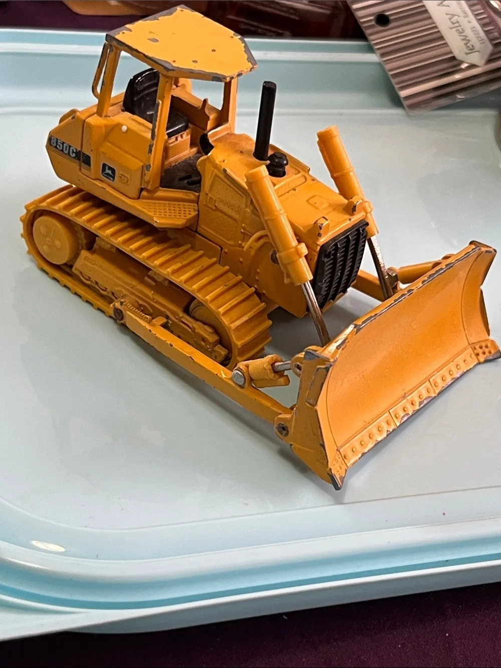 John Deere Yellow Metal Crawler Bulldozer Toy with Black Accents